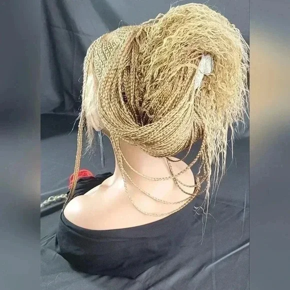 Braided Wig: African-Inspired,  feeding cornrows blond Human-Synthetic NWT - Picture 5 of 17